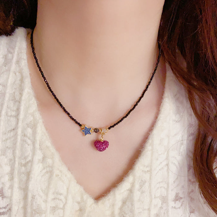 Wholesale Love Sparkling Diamond Pentagram Crystal Necklace