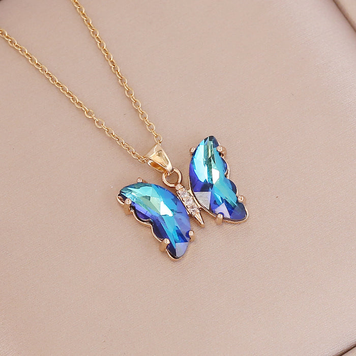 Wholesale Gradient butterfly necklace, women's fashionable stainless steel necklace, personalized collarbone chain
