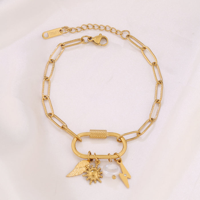 Wholesale Gold-Plated Stainless Steel Multi-Element Heart-Shaped Cross Screw Clasp Bracelet