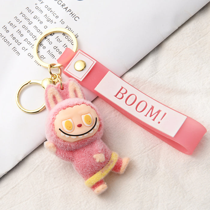 Wholesale Flocking Yoga Little Monster Keychain Small Pendant Cartoon Cute Doll Keychain Small Gift