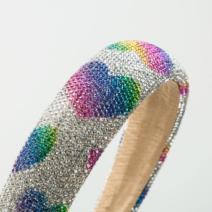 Wholesale Valentine' s Day super sparkly rhinestone-encrusted wide headband with heart pattern
