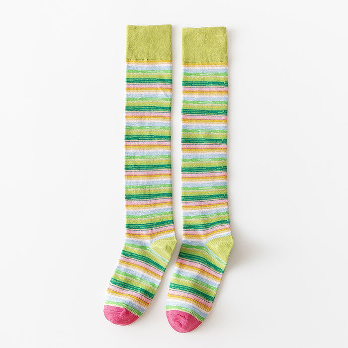 Wholesale Women's cotton calf socks with striped pattern, cute and personalized design, versatile long tube women's socks