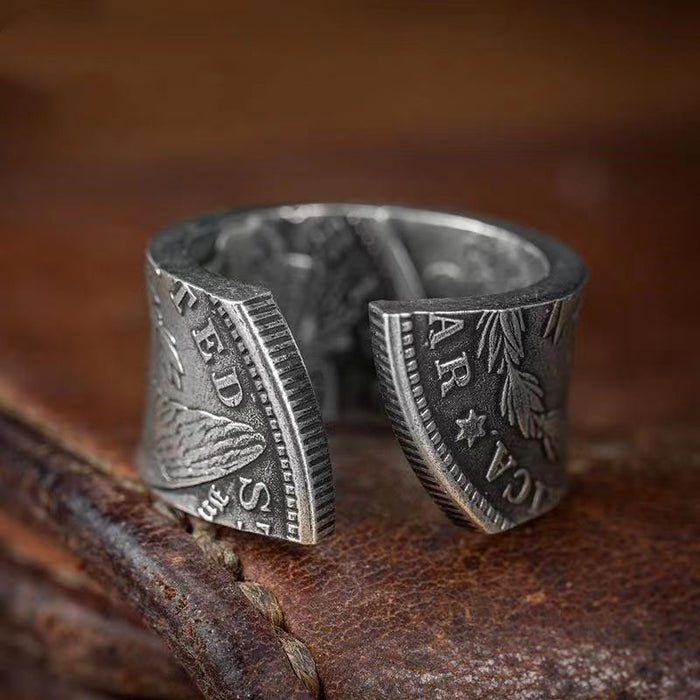 Wholesale Personalized Retro Open Ring Silver Coin Pair Ring