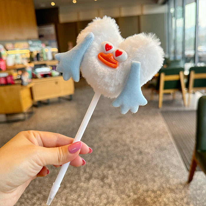 Wholesale Cartoon hair ball student creative ballpoint pen children cute stationery plush hand account