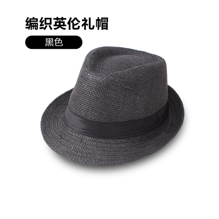 Wholesale Summer Straw Solid Color Hat Jazz Hat Middle-aged and Elderly Men's Hat Breathable Sun Hat Straw Hat JDC-SH-DG001