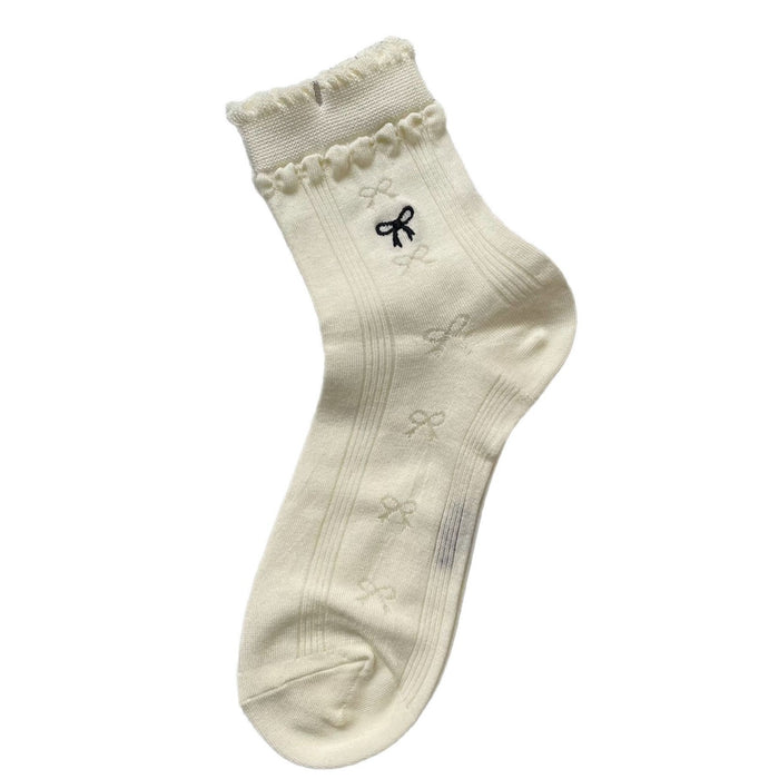 Wholesale Socks for women in spring and summer, thin style, mid tube socks with bow, embroidered lace, stacked socks, hollowed out breathable women's socks