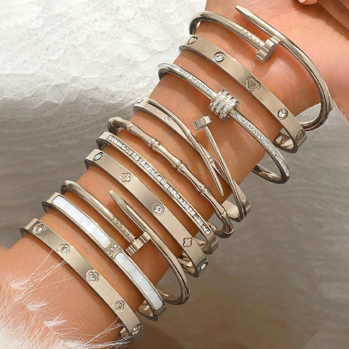 Wholesale Chic Love Heart Titanium Steel Bracelet With Zircon Crystals Electroplated Silver Women S Jewelry Accessory