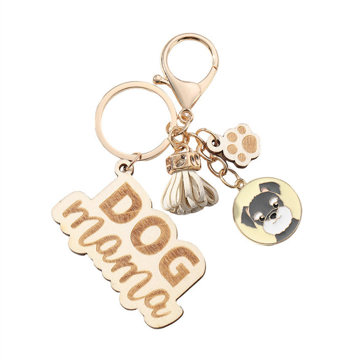 Wholesale English Letters DOG MAMA Mother's Day Tassel Wooden Keychain JDC-KC-RongRui019