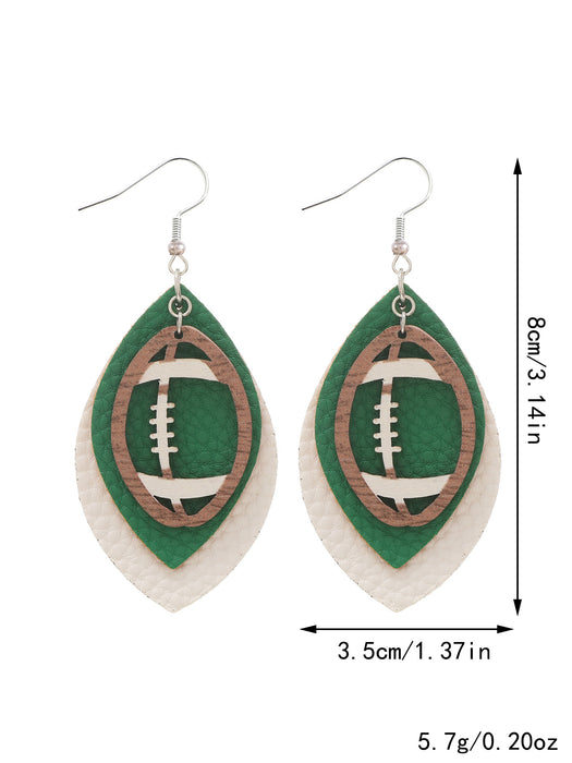 Wholesale Sporty Rugby Brown Leopard Leaves Three-layer Leather Diamond Rugby Earrings