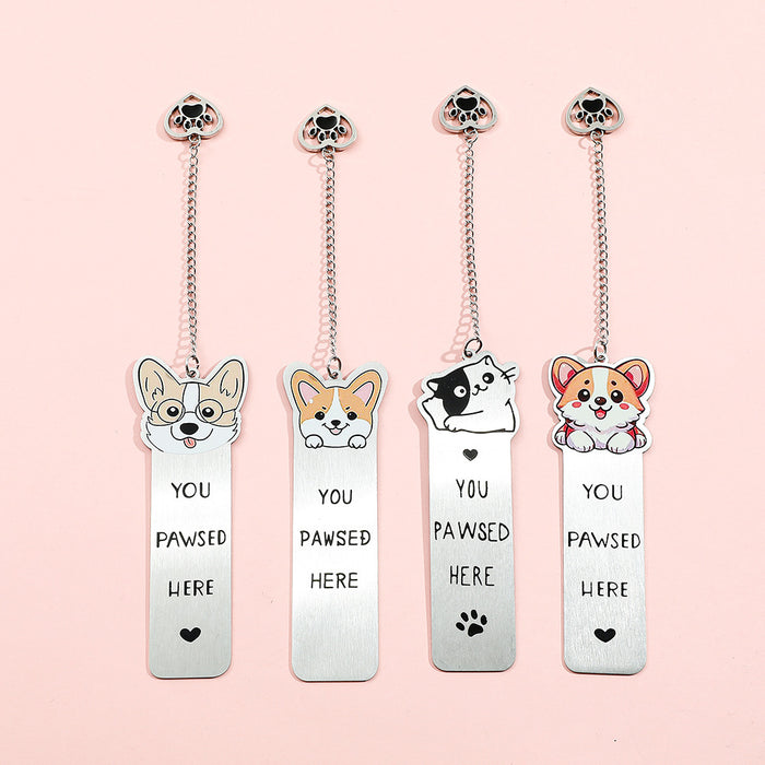 Wholesale Cute Cartoon Colorful Puppy Pattern Stainless Steel Bookmark