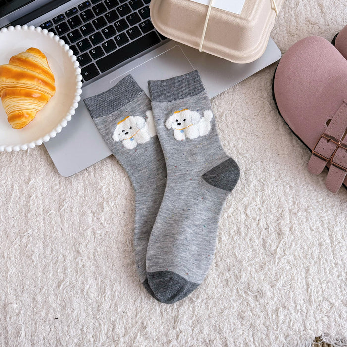 Wholesale Socks, tube socks, color blocked dot yarn, cartoon plush socks