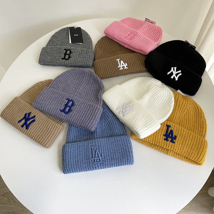 Wholesale autumn and winter cold-proof warm letter embroidered knitted hat ear protection hat JDC-HT-MaiM001