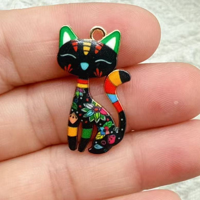 Wholesale 10pcs 21-color KC Gold Drop Oil DIY Creative Realistic Standing Cat Pendant Ornament
