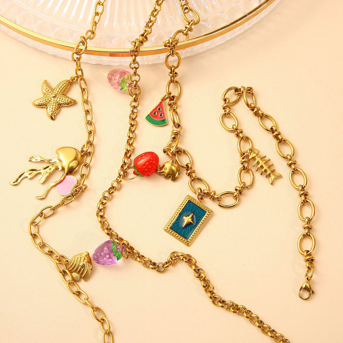 Wholesale New original design stainless steel ocean style necklace with drip oil pendant personalized accessories wholesale