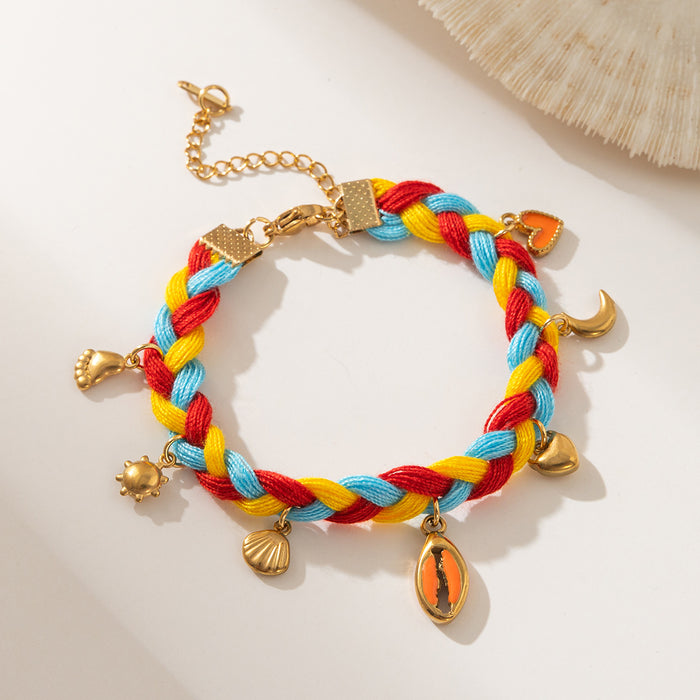 Wholesale New Stainless Steel Ocean Shell Bracelet Hand Woven Titanium Steel Heart shaped Holiday Rope Ornament