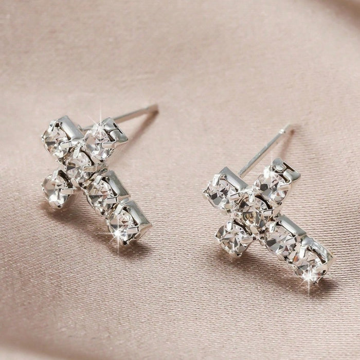 Wholesale Full Diamond Cross Earrings for Women Small Earrings Rhinestone Earrings