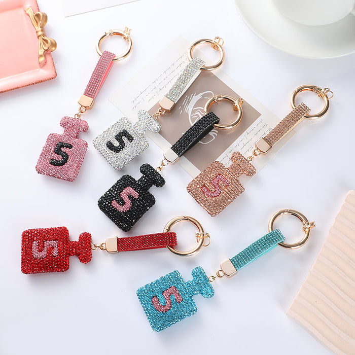 Wholesale Perfume bottle digital keychain,  full rhinestone,  fashionable bag charm,  car pendant