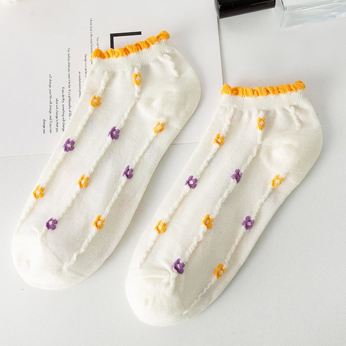 Wholesale Small flower socks, short socks, cute low cut boat socks, thin version