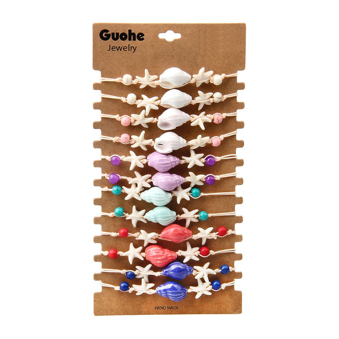 Wholesale Pine Stone Sea Star Conch Bracelet New Natural Stone Pine Stone Sea Star Woven Conch Beach Bracelet