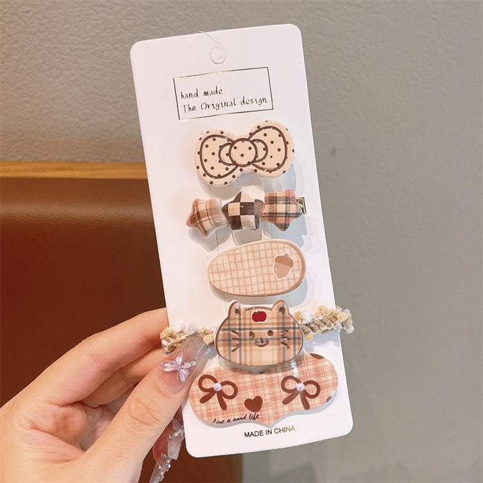 Wholesale Side Hairpin Duckbill Clip Korean Sweet Hairpin Bow Plaid Face Bangs Clip Head Accessories