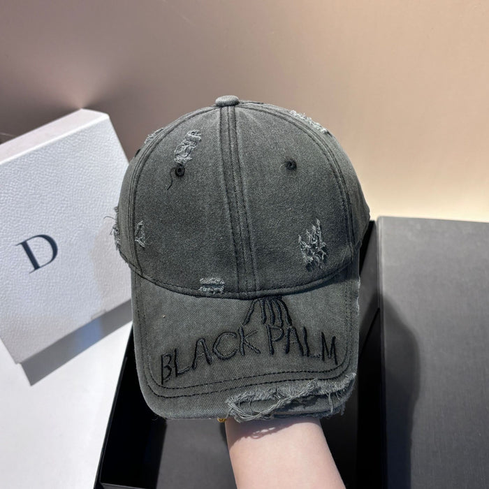 Wholesale Fashionable and personalized embroidered letter hole baseball cap, outdoor versatile, washed cotton denim gradient duckbill cap