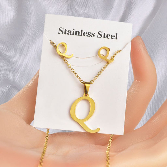 Wholesale Stainless Steel Pendant English Letter Necklace Set JDC-NE-ChunBi001