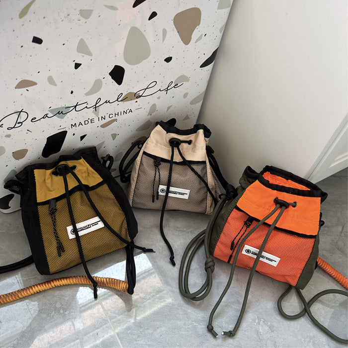 Wholesale Children's bag, outdoor sports crossbody bag, letter drawstring bucket bag, lightweight shoulder bag
