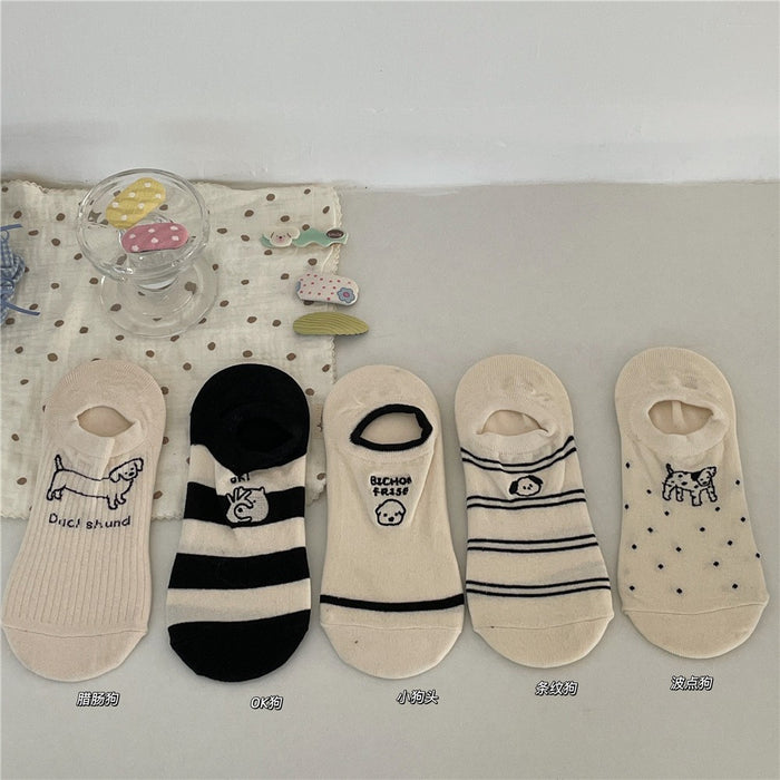 Wholesale Embroidered boat socks breathable short socks college style casual cotton socks