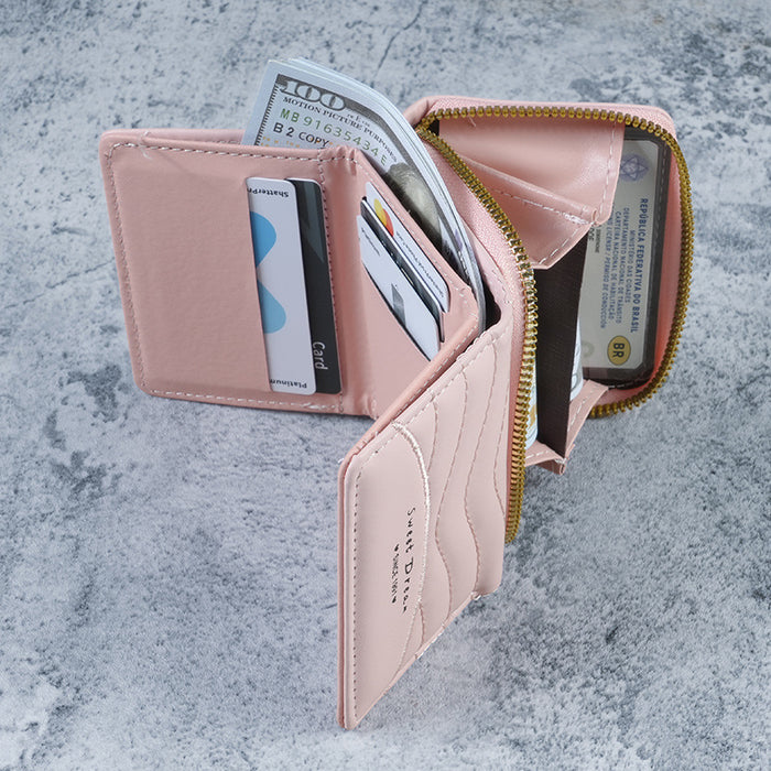 Wholesale Stylish Women' s PU Leather Card Holder Wallet Solid Black
