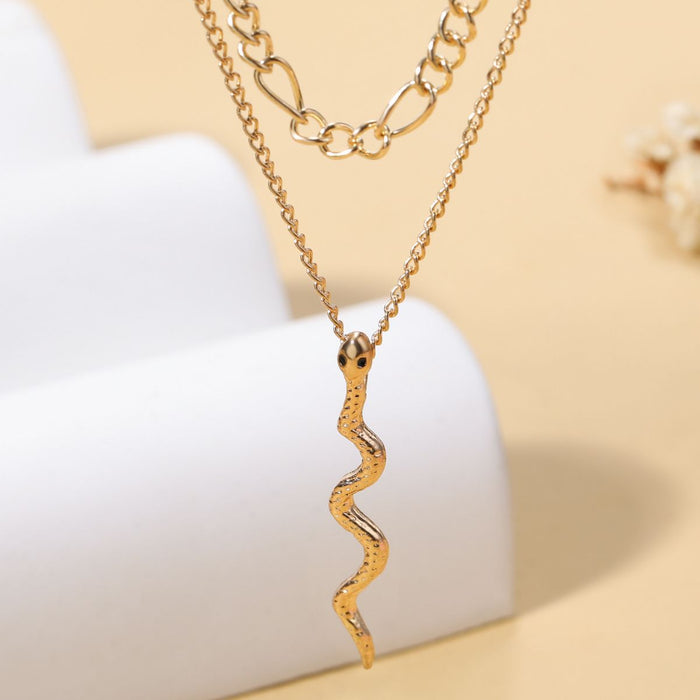 Wholesale Creative Jewelry Multi layer Serpentine Stacked Necklace Clavicle Chain Versatile Alloy Pendant Sweater Chain