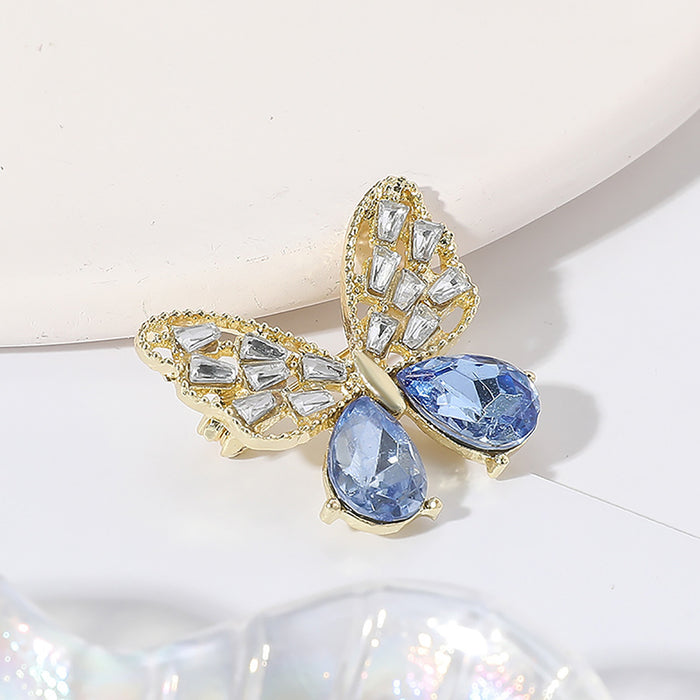 Wholesale Hollow out imitation zircon crystal butterfly brooch, gemstone chest flower decorative brooch accessory
