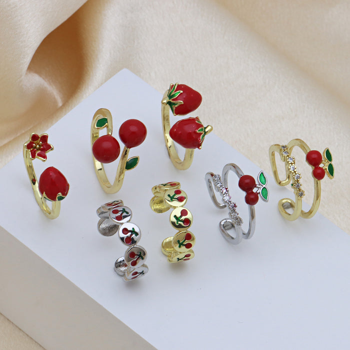 Wholesale color oil with zirconium fruit cherry strawberry open ring