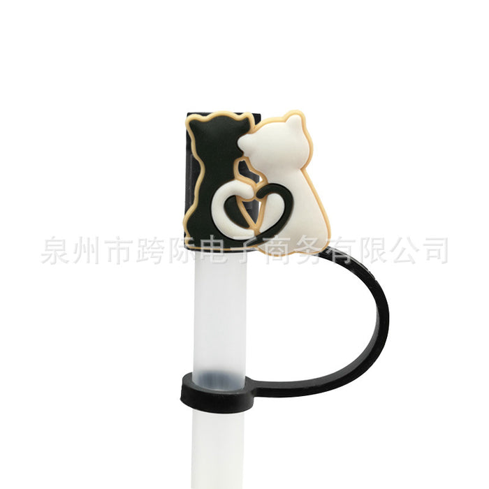 Wholesale New Cat Animal Straw Cover 10MM Straw Cap Silicone Dust Stopper Cute Anime Party Straw Decoration