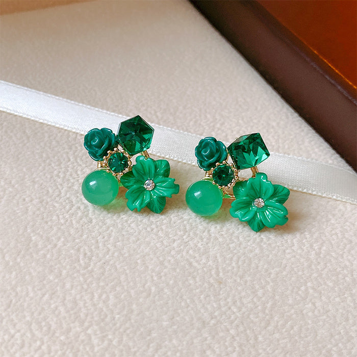 Wholesale Stylish Purple Crystal Flower Earrings Alloy Electroplated