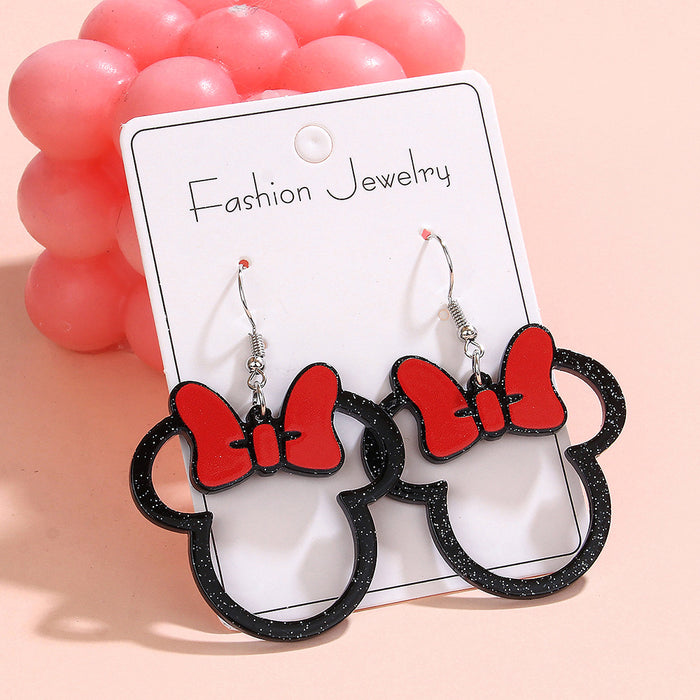 Wholesale Multicolor Bow Hollow Acrylic Earrings Cute Cartoon Character Earrings Ladies Gift