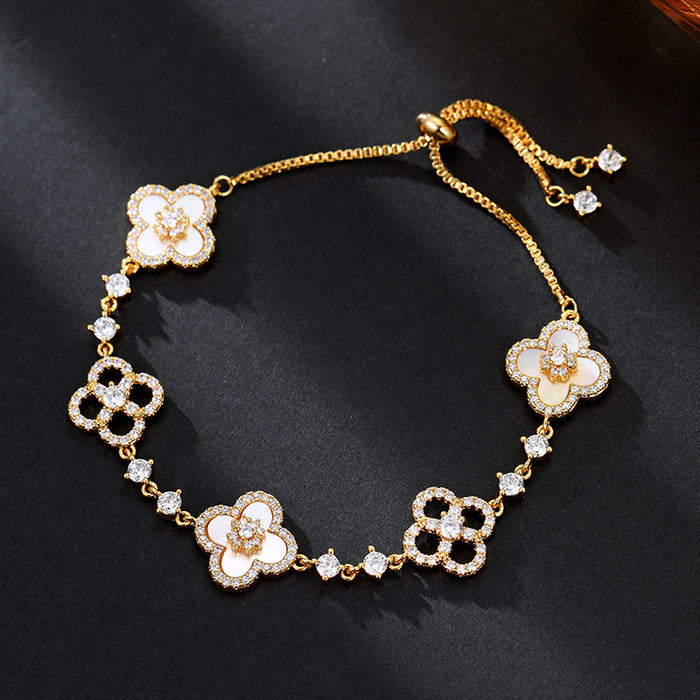 Wholesale Micro-set cubic zirconia four-leaf clover adjustable bracelet