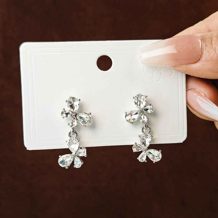 Wholesale Silver Butterfly Tassel Earrings High-end Earrings Elegant Diamond Pearl Long Earrings