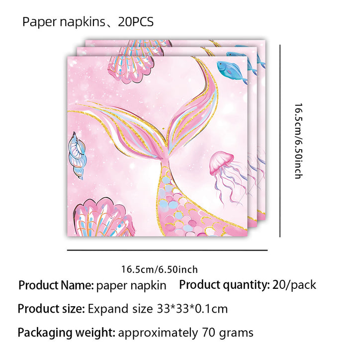 Wholesale Mermaid Theme Tableware Tablecloth Paper Cup Tissue Paper Tray Pink Fishtail Decoration Birthday Party Layout