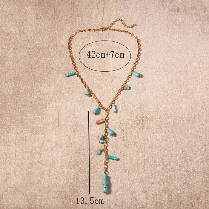 Wholesale ethnic style long turquoise necklace cross-border temperament necklace