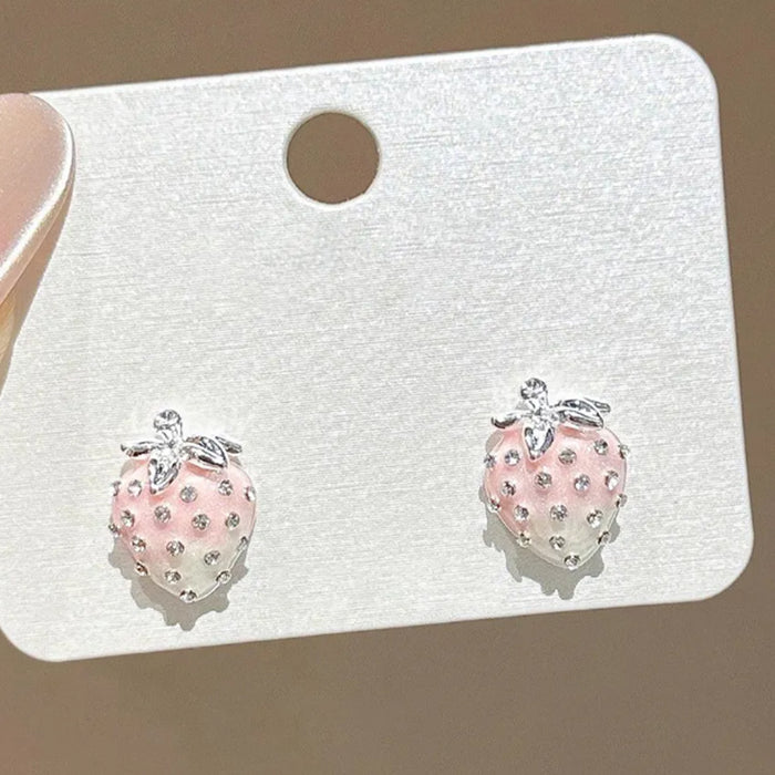 Wholesale Alloy Strawberry Zircon Earrings Sweet Trendy Everyday Fashion Accessory