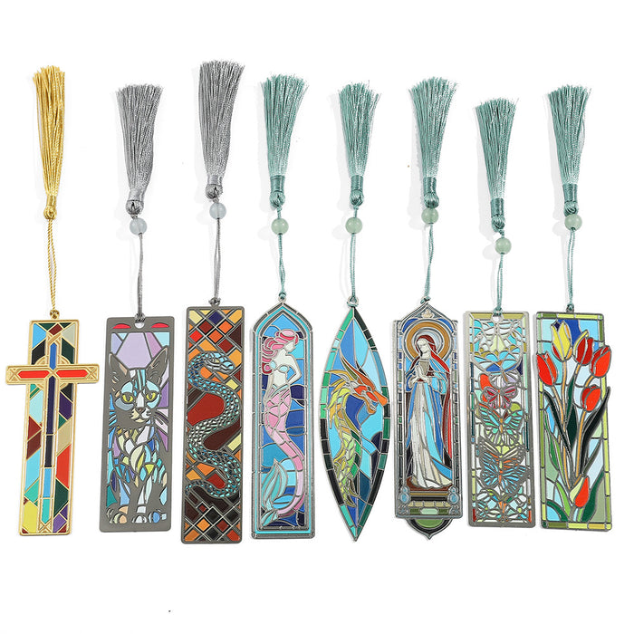 Wholesale Oil Painting Metal Tassel Accessories Bookmark