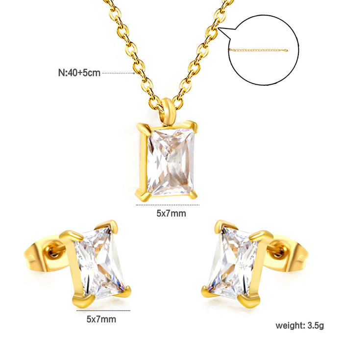 Wholesale White zirconium earrings necklace stainless steel drop-shaped geometric diamond jewelry