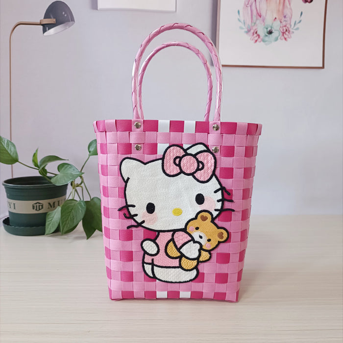 Wholesale Cat Vacation Casual Woven Bag Cute Cartoon Embroidered Bag