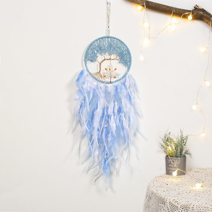 Wholesale Feather Dreamcatcher Wall Hanging with Tree of Life Design and Natural Stone Accents