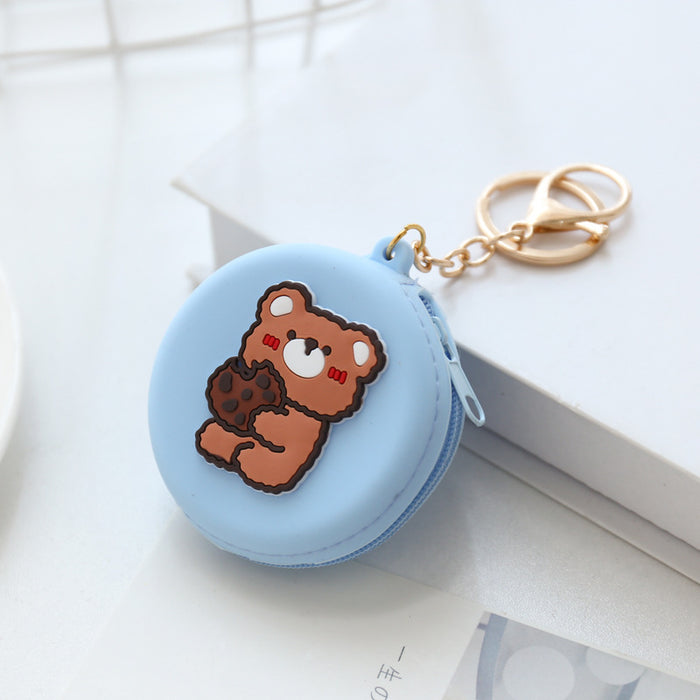 Wholesale Cartoon round silicone coin purse cute coin data cable storage bag girls bag pendant access control key bag