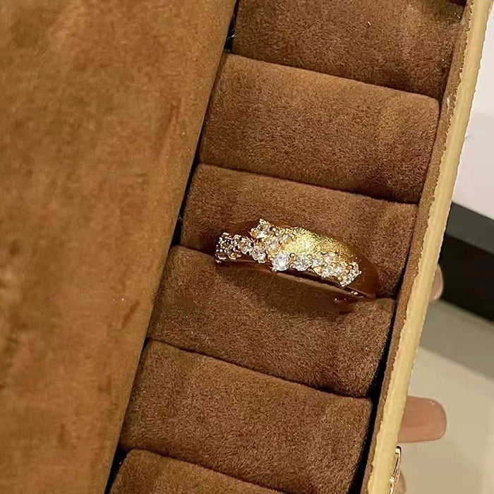 Wholesale Flash Diamond Retro brushed Wide Edition Ring