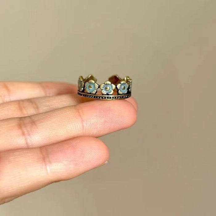 Wholesale Greek Flora Retro Distressed Blue Flower Oil Drop Ring