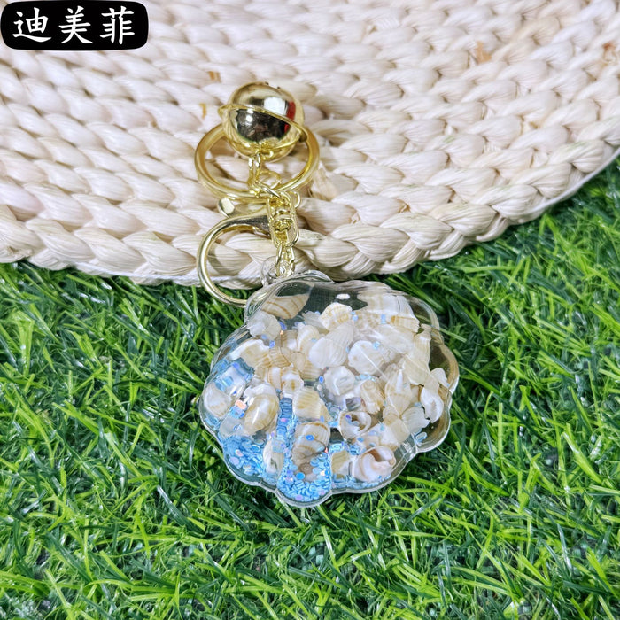 Wholesale Creative Acrylic Oil Shell Conch Exquisite Car Keychain Cute Pink Bag Quicksand Small Pendant Gift