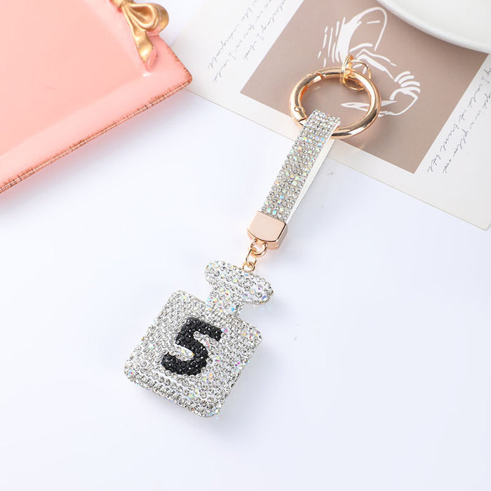 Wholesale Perfume bottle digital keychain,  full rhinestone,  fashionable bag charm,  car pendant