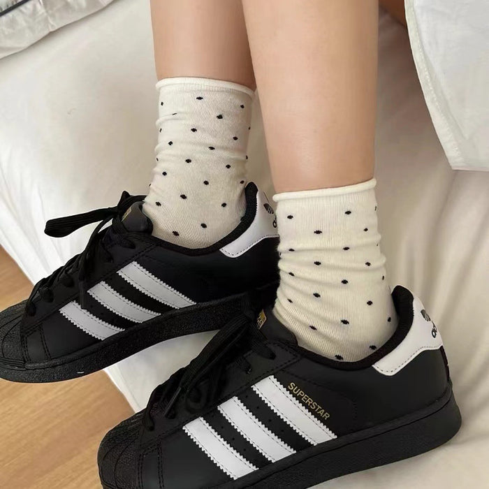Wholesale Curled edge polka dot socks, mid tube socks, simple pile socks, long socks